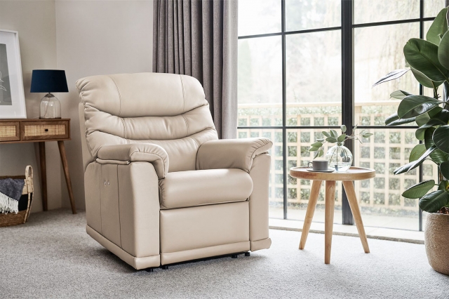 Beige leather store armchair