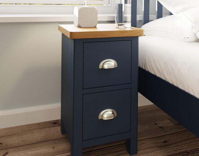 blue wood bedside table