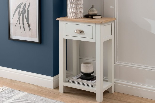 Chester Oak Painted White - 1 Drawer Console Table 50cm Wide| F&B All White Chester Oak Painted White - 1 Drawer Console Table 50cm Wide| F&B All White