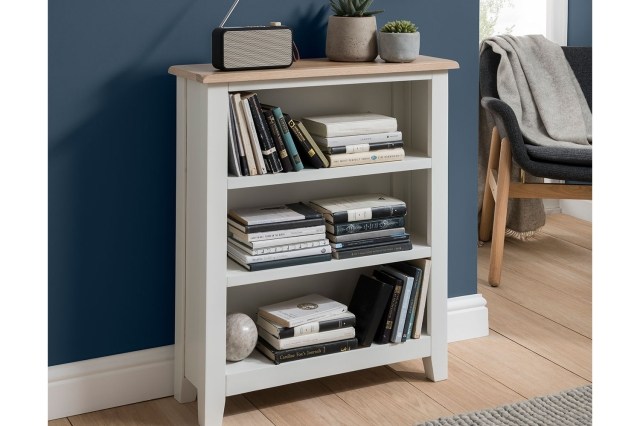 Chester Oak Painted White - Low Bookcase 70cm Wide| F&B All White Chester Oak Painted White - Low Bookcase 70cm Wide| F&B All White