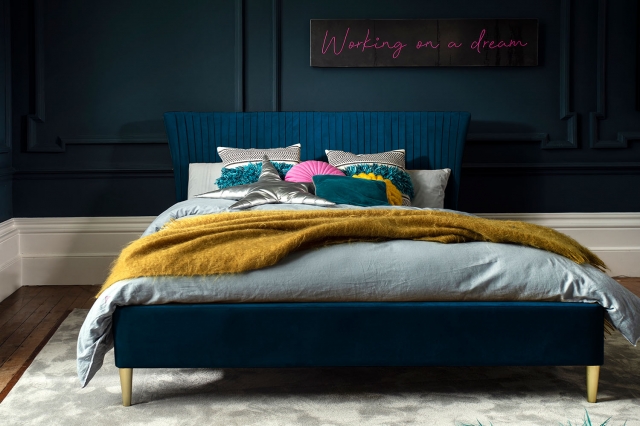 Turquoise velvet shop bed frame