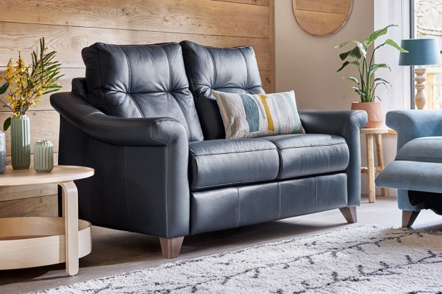 Small blue store leather sofa