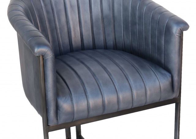 Curved Bucket Leather Iron Bar Chair in Blue Furniture World