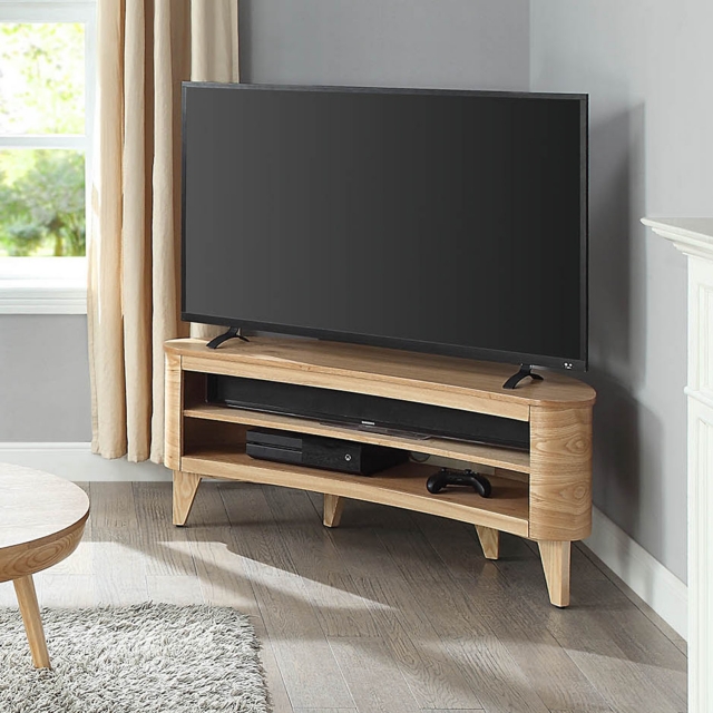 Curved wooden 2024 tv stand