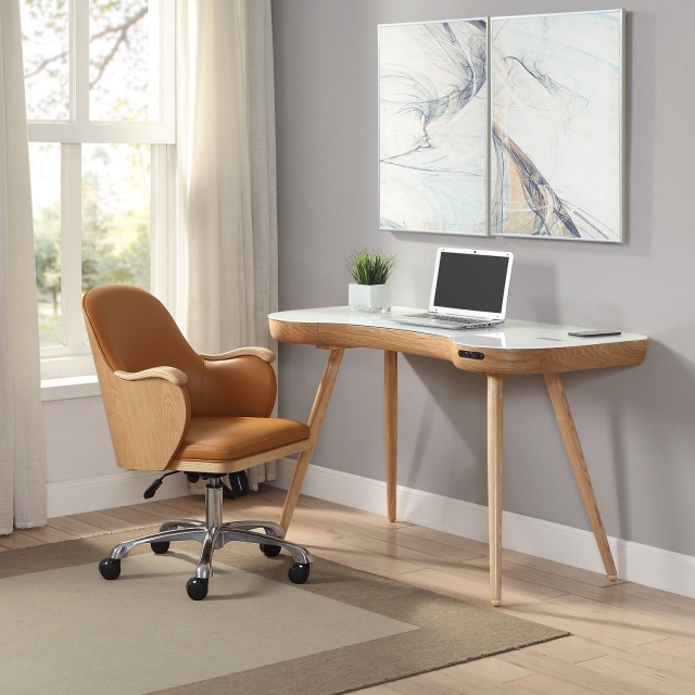 wood desk white top