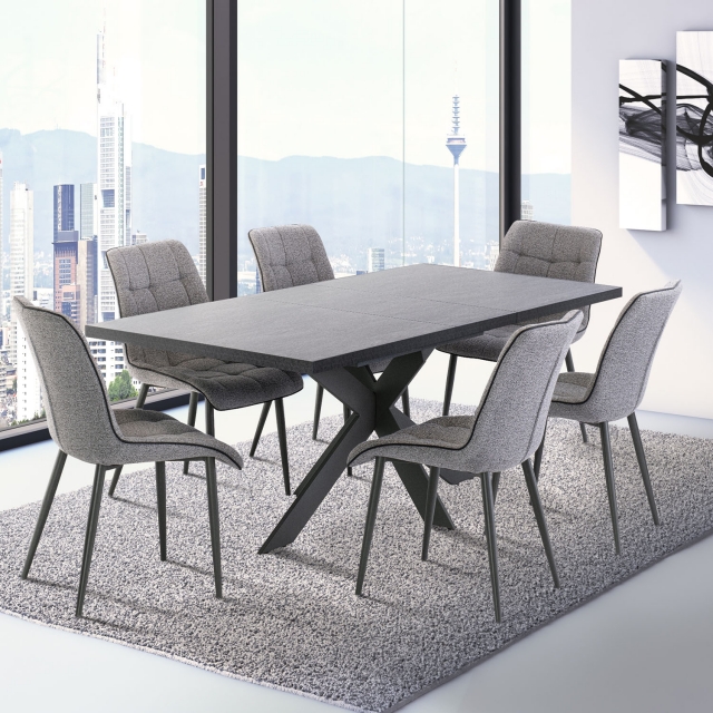 Pittsburgh 1.6 2m Extending Dining Table in Dark Grey with X Frame