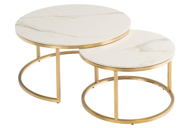 Philadelphia Round Coffee Table Set in Kass Gold Top and Brushed Gold Legs Philadelphia Round Coffee Table Set in Kass Gold Top and Brushed Gold Legs