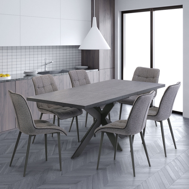 Pittsburgh Extending Dining Set in Dark Grey X Frame with x6