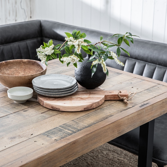 Wooden corner table and outlet bench