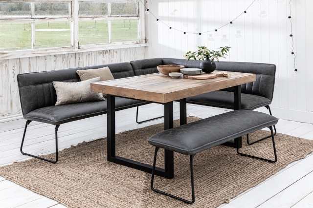 Grey dining table set best sale with bench