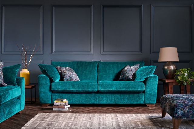 Crushed blue store velvet couch