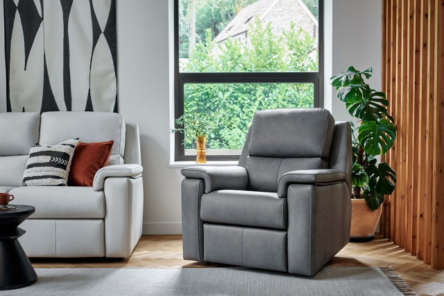 Grey leather deals chair and ottoman